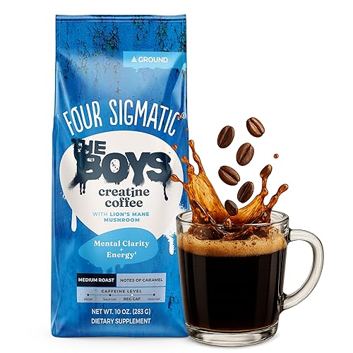 Four Sigmatic THE BOYS Creatine Coffee with Lion’s Mane Mushroom - Medium Roast Ground Coffee with 5g Creatine Monohydrate - Energy & Mental Clarity