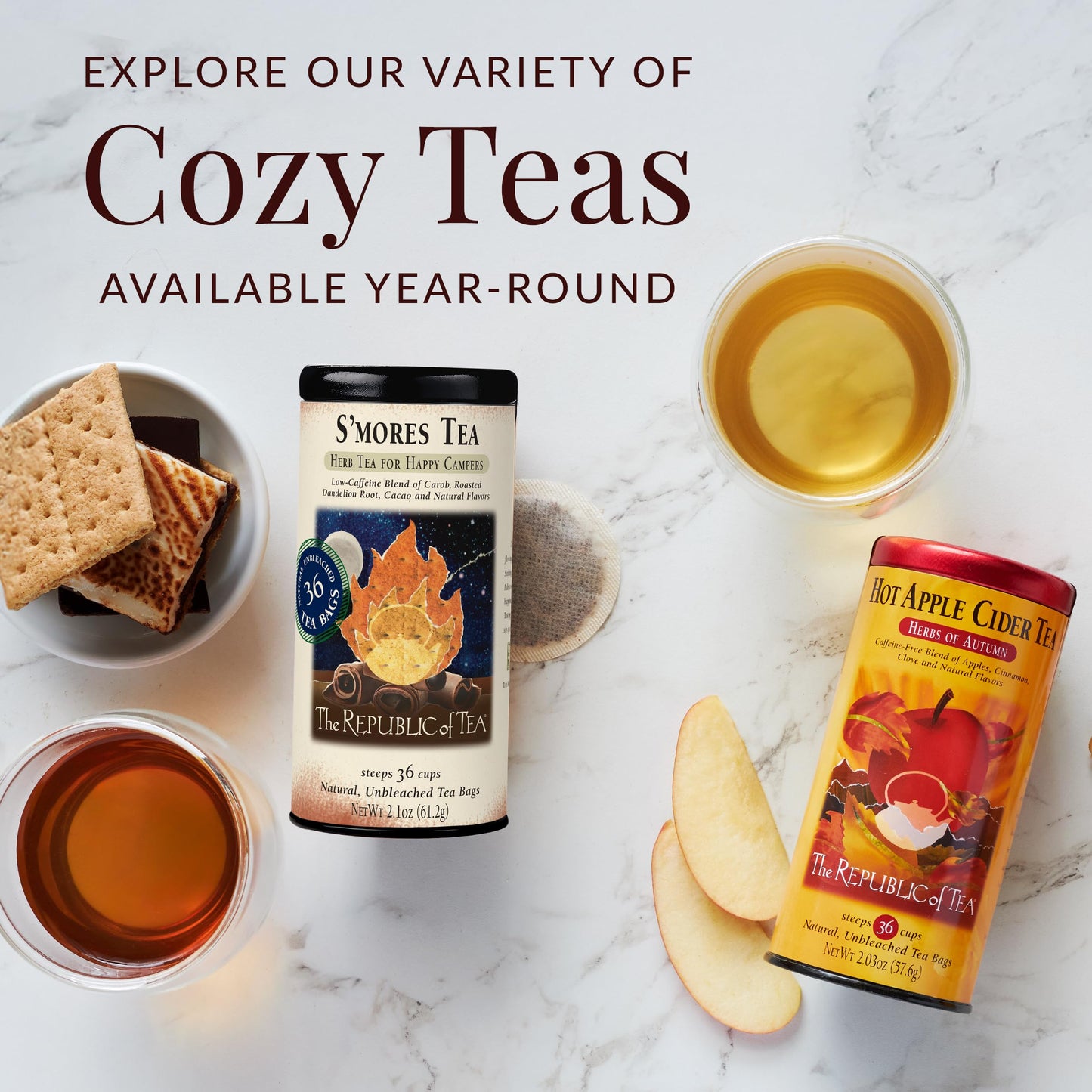 The Republic of Tea - S’mores Herbal Chocolate Tea Tin, 36 Low-Caffeine Tea Bags