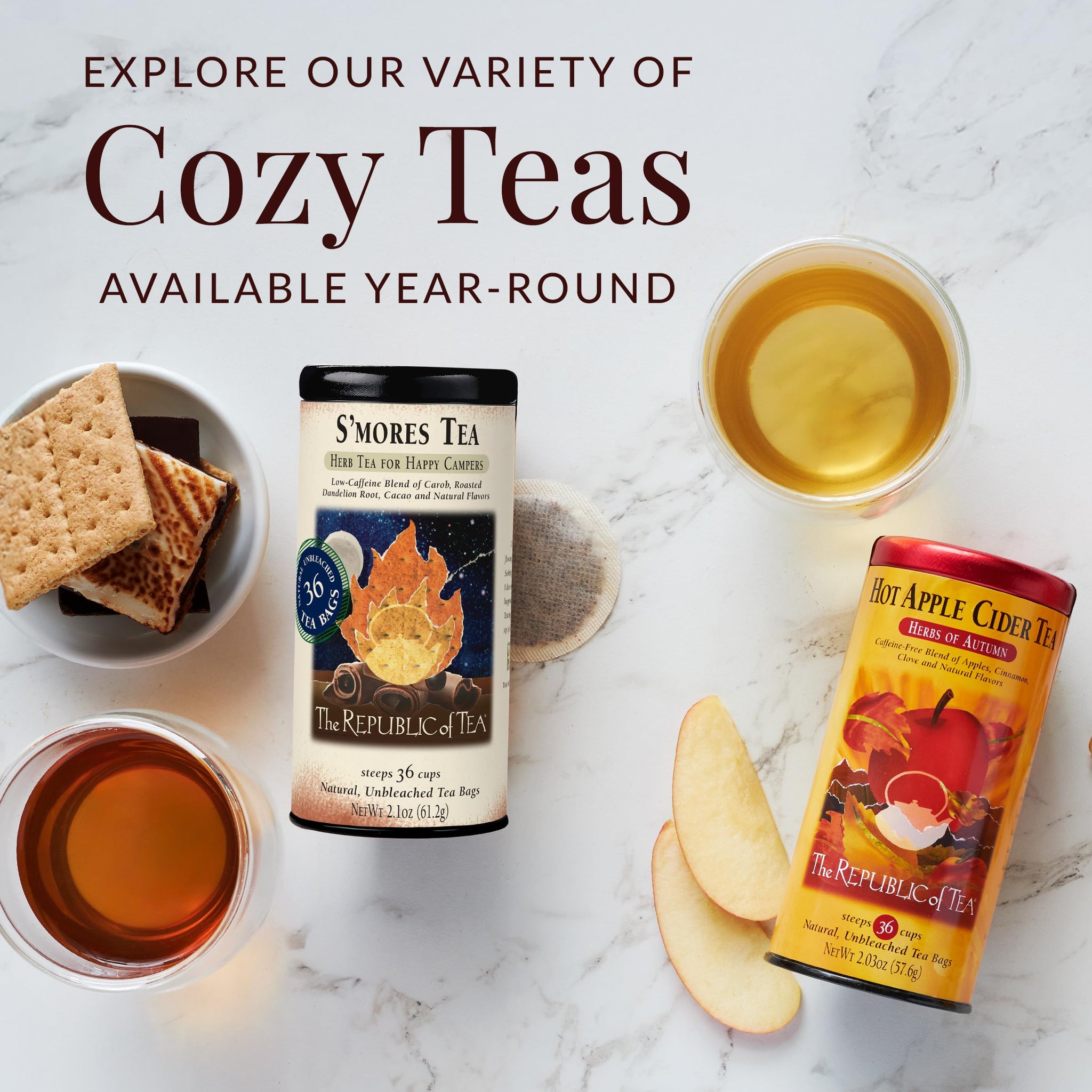The Republic of Tea - S’mores Herbal Chocolate Tea Tin, 36 Low-Caffeine Tea Bags