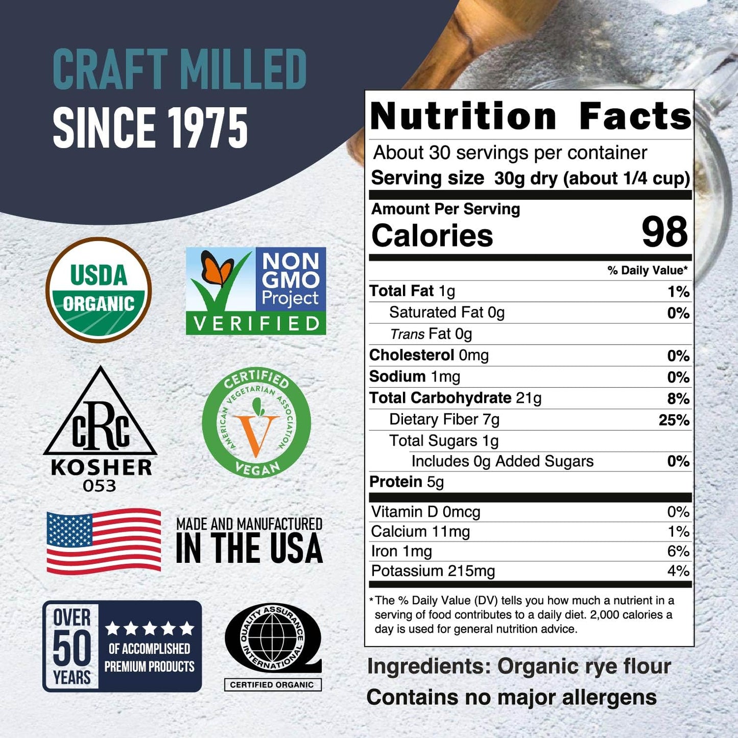 Great River Milling Organic Dark Rye Flour | Whole Grain, Non-GMO, Kosher, Unbromated | Earthy Flavor for Rye Bread, Sourdough Starter, Bagels