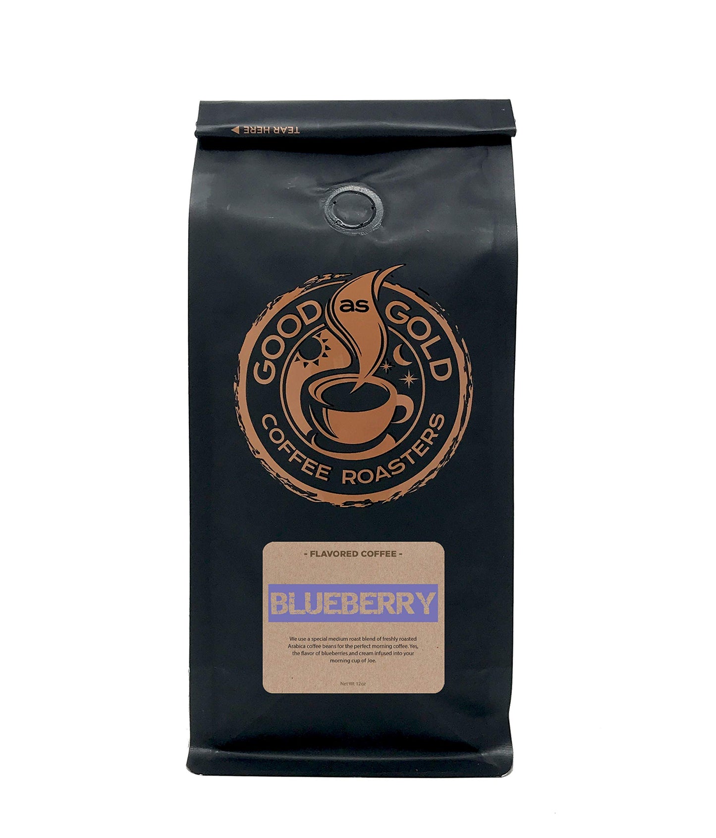 Good As Gold Coffee Roasters - Blueberry Flavored Whole Bean Coffee, 12 Oz