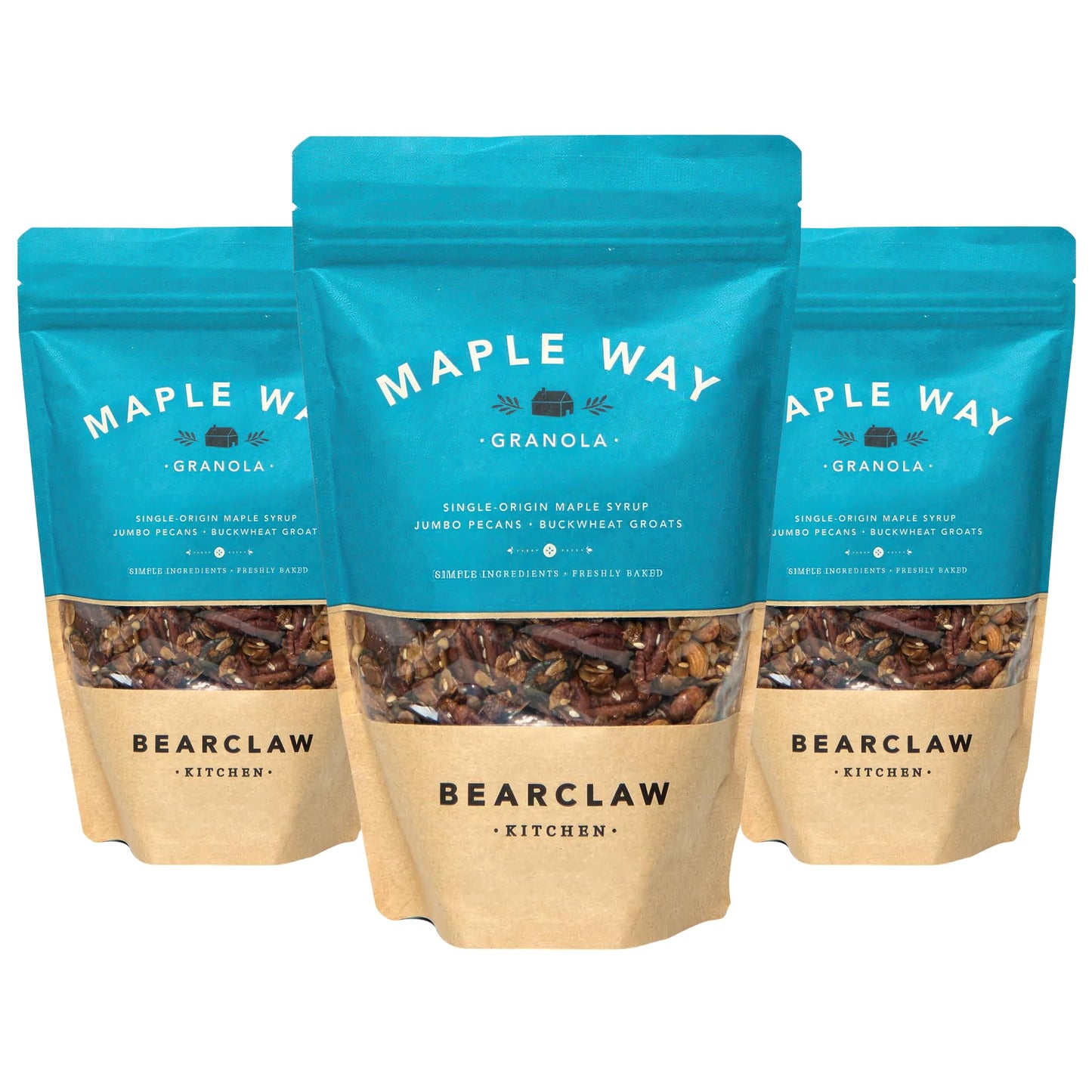 Bearclaw Kitchen Maple Way Granola 3-Pack - Vegan Maple Pecan Granola with Buckwheat, Coconut Sugar & Nuts - Gourmet Breakfast or Snack - Refined