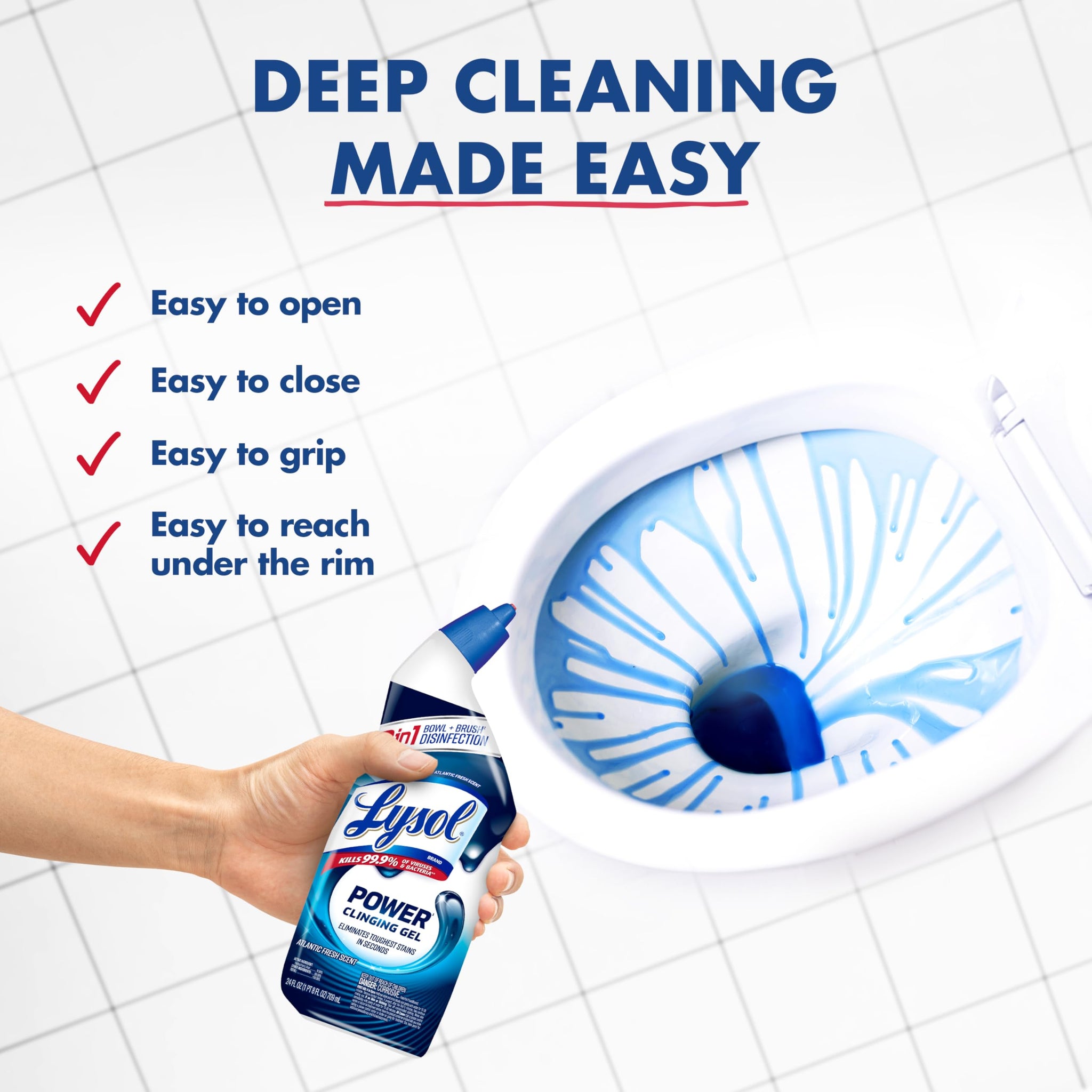 Lysol Toilet Bowl Cleaner, Max Strength Bathroom Cleaning Supplies, Toilet Bowl Cleaner Clinging Gel, Home Essential, Instant Stain Removal