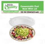 32 oz Disposable Compostable Fiber Oval Burrito Bowls with Dome Lids Heavy-Duty, Eco-Friendly Natural Bagasse Unbleached, Heat Resistant
