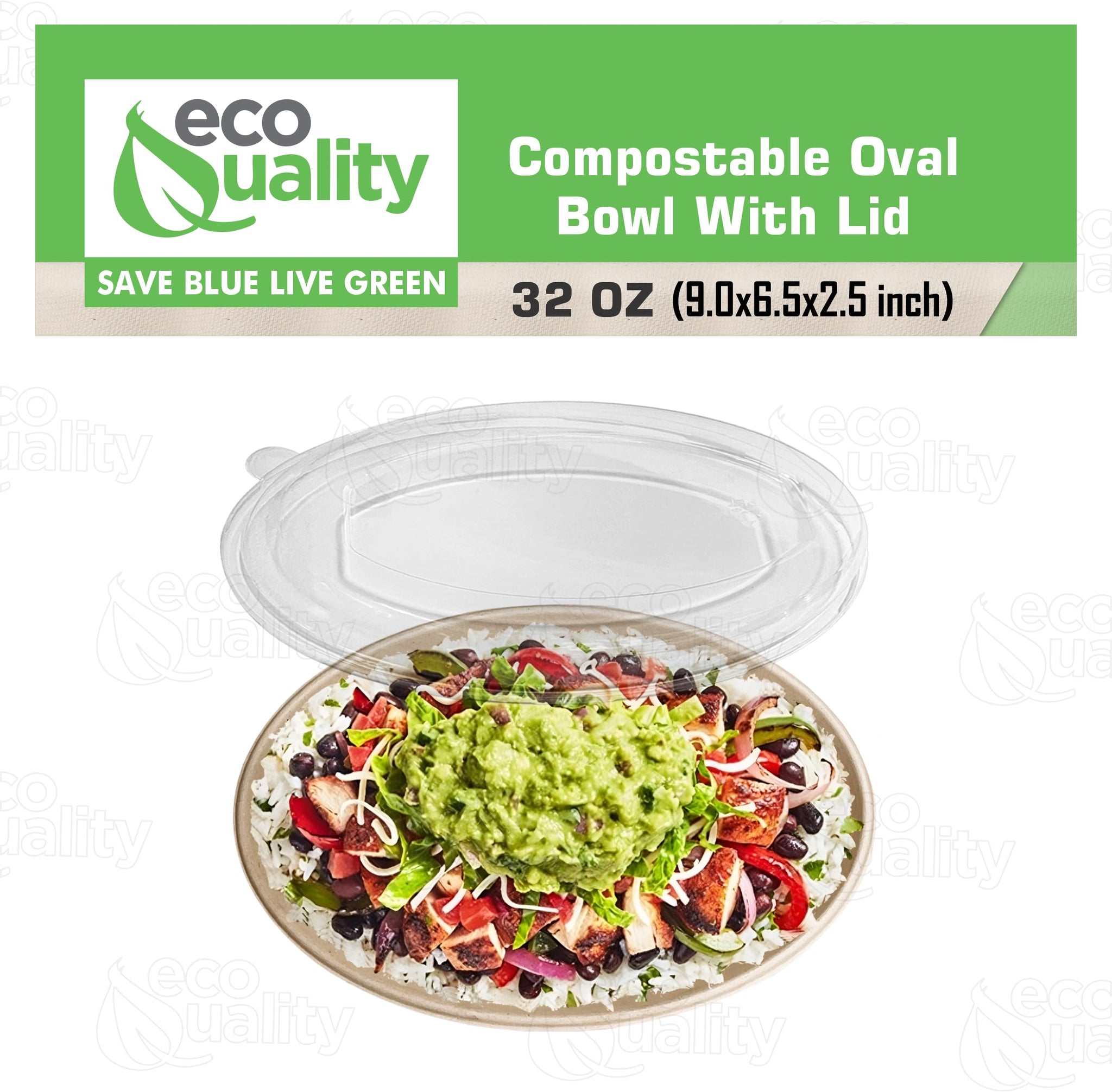 32 oz Disposable Compostable Fiber Oval Burrito Bowls with Dome Lids Heavy-Duty, Eco-Friendly Natural Bagasse Unbleached, Heat Resistant