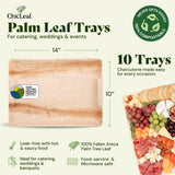 Chic Leaf Compostable Palm Leaf Serving Trays, 10x14 Inch Rectangular Disposable Platters for Charcuterie, Parties, and Catering, Heavy-Duty Microwave