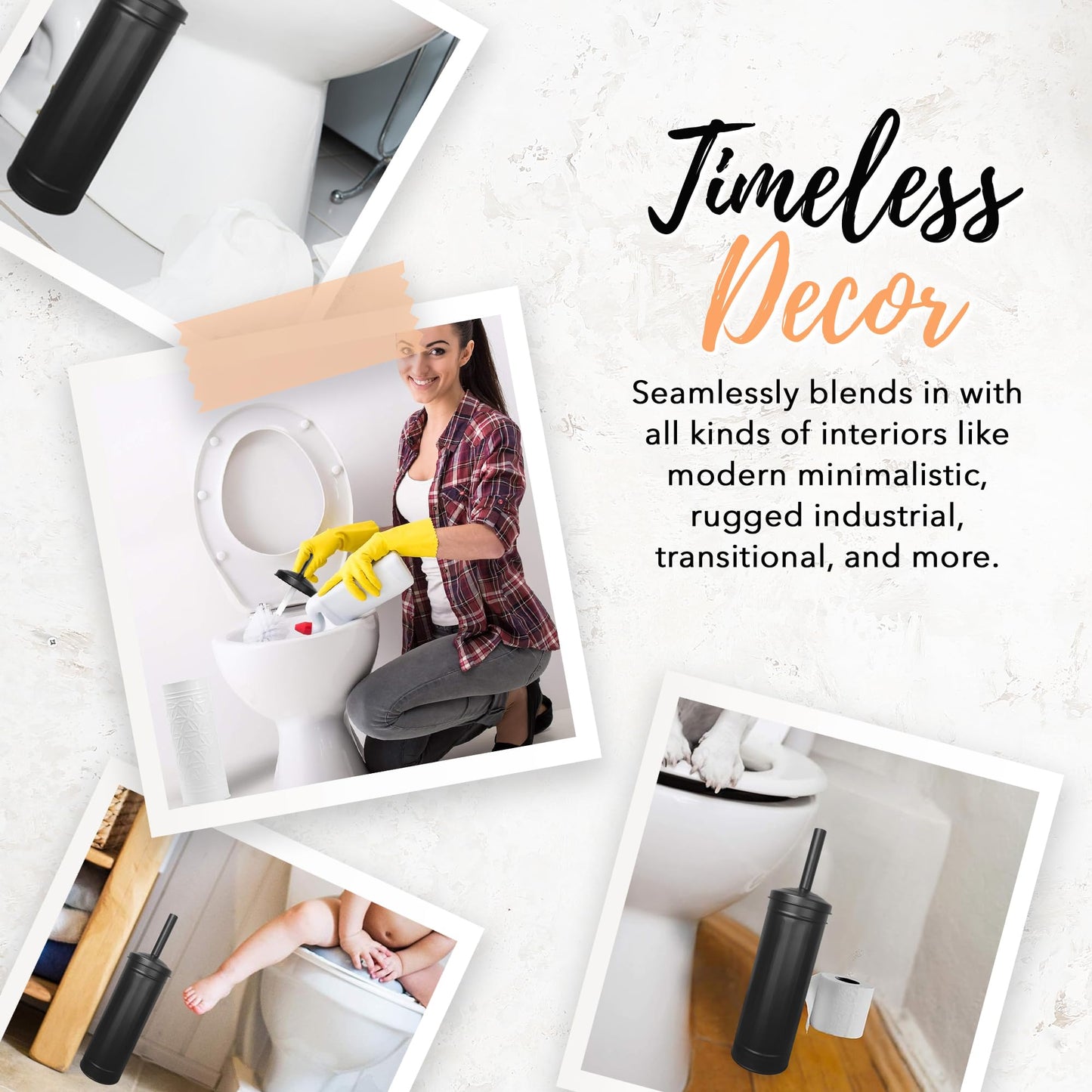 Autumn Alley Black Farmhouse Toilet Brush & Holder Set | Charming Compact Galvanized Farmhouse Bathroom Accessory for Rustic Decor | Modern Black