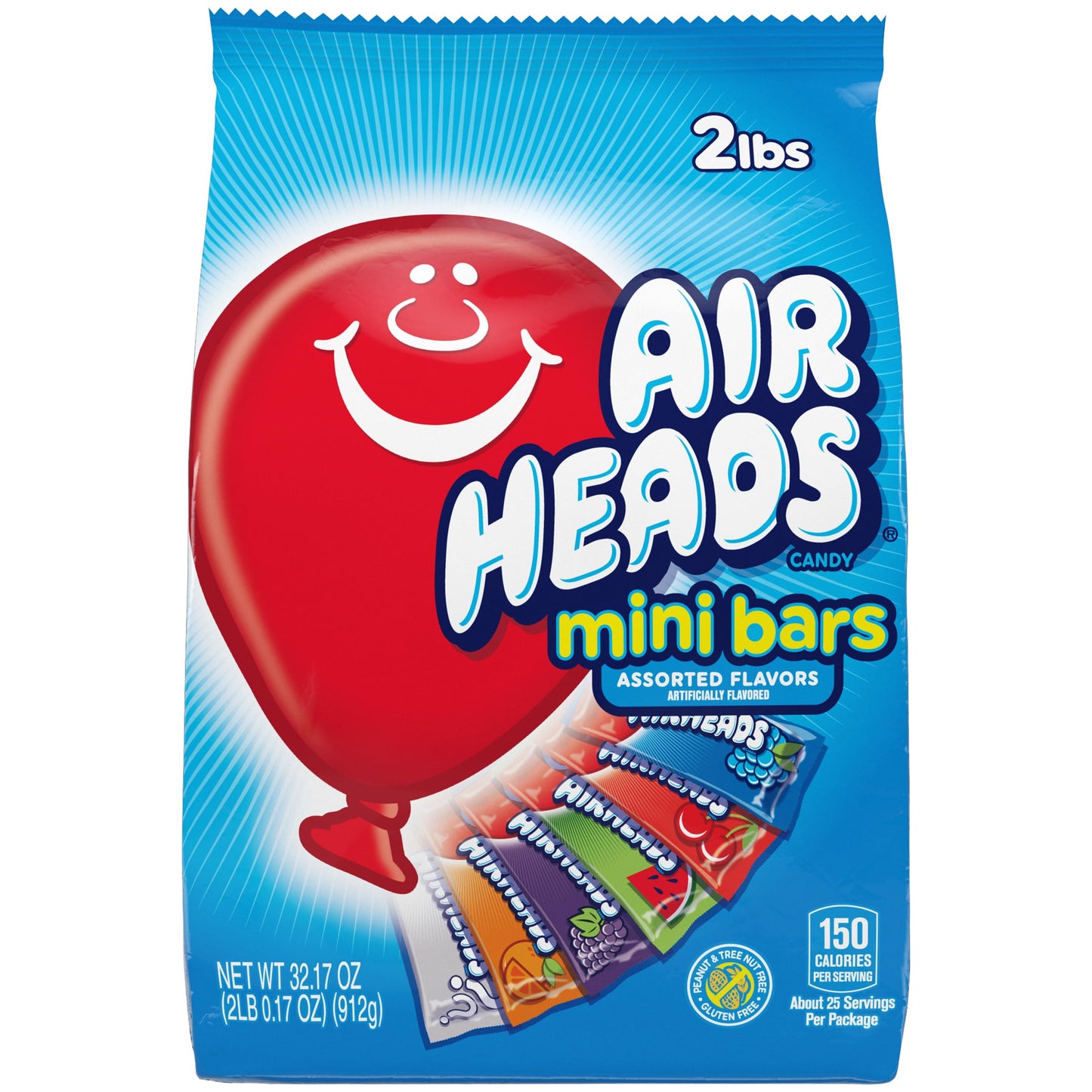 Airheads Candy Mini Bars, Assorted Fruit Flavors, Individually Wrapped, Non Melting, Party, Pantry 80ct Bag, (Pack of 1)