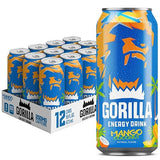 Gorilla Energy Drink, Mango Coconut, 200mg Natural Caffeine, Real Fruit Juice Squeezed & Concentrated, L-Theanine, Taurine, Ginseng, Acetyl