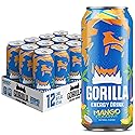 Gorilla Energy Drink, Mango Coconut, 200mg Natural Caffeine, Real Fruit Juice Squeezed & Concentrated, L-Theanine, Taurine, Ginseng, Acetyl
