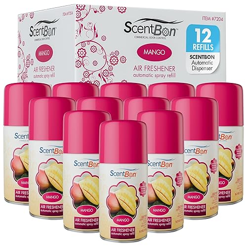 Metered Air Freshener Refills for Aerosol Dispenser - Mango Scent - 6.2 oz - 12 Pack - Automatic Air Freshener Spray Refill - Commercial Aerosol