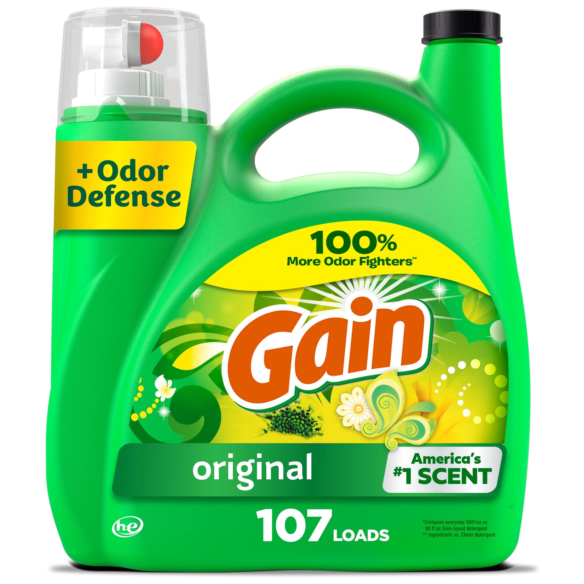 Gain Liquid Laundry Detergent, Original Scent, 154 fl oz, 107 loads, Freshness + Odor Fighting, Laundry Detergent Liquid Soap, HE compatible