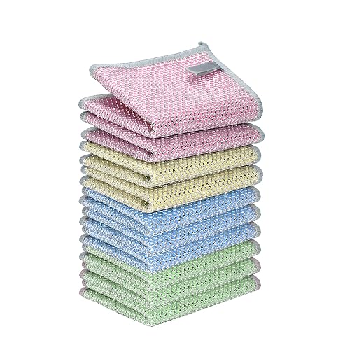 JZDN 10PCS Upgrade Wire Dishwashing Rag, Non-Scratch, Wet and Dry, Double Layer, Multipurpose Wire Dishwashing Rags for Kitchen, Sinks, Cookware
