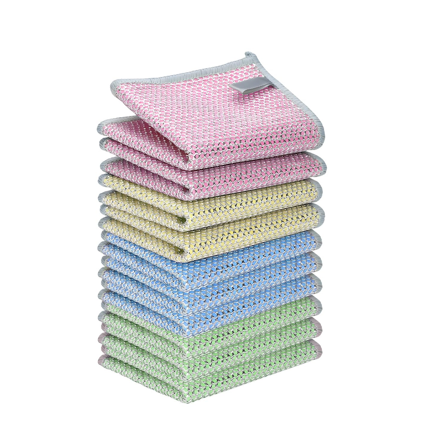 JZDN 10PCS Upgrade Wire Dishwashing Rag, Non-Scratch, Wet and Dry, Double Layer, Multipurpose Wire Dishwashing Rags for Kitchen, Sinks, Cookware