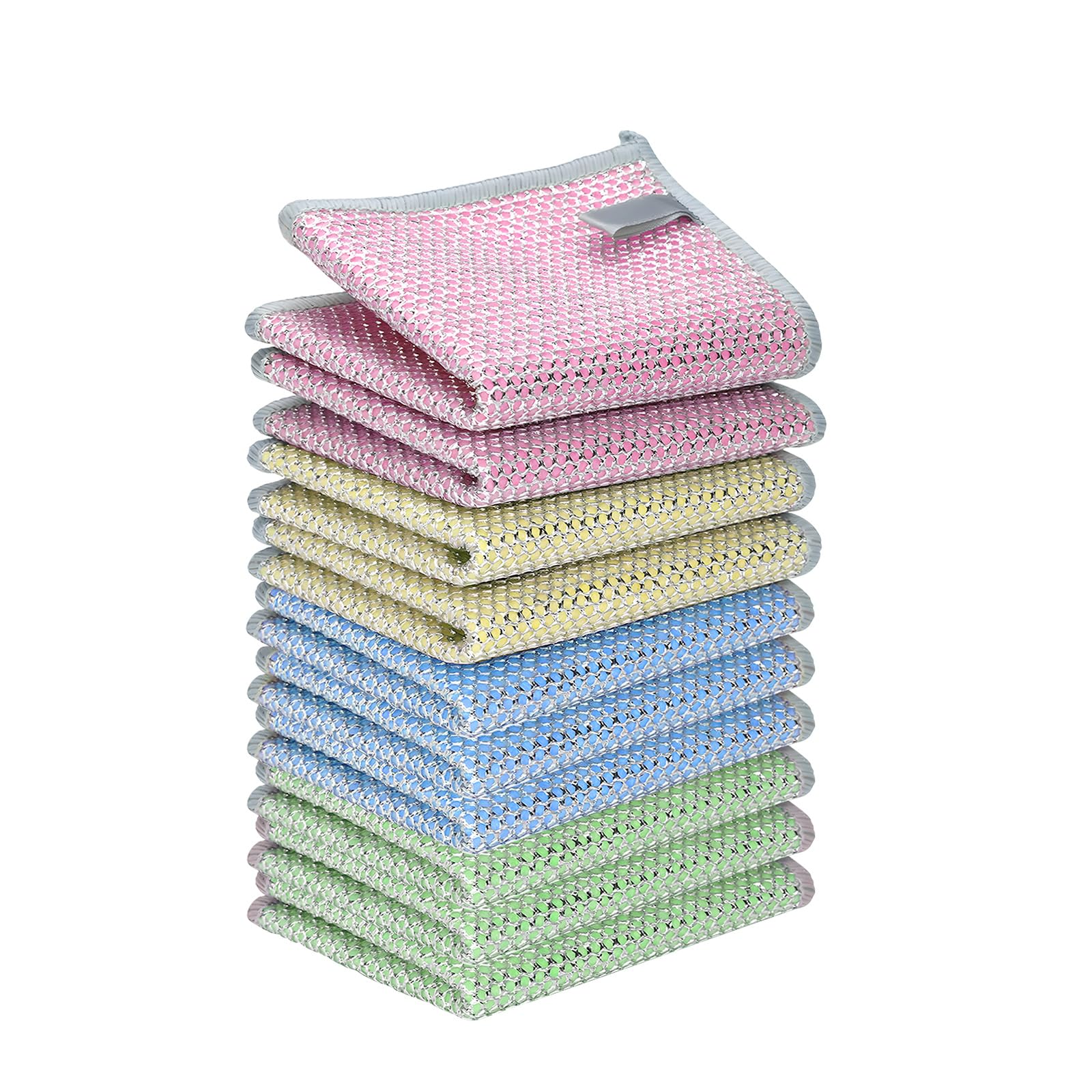 JZDN 10PCS Upgrade Wire Dishwashing Rag, Non-Scratch, Wet and Dry, Double Layer, Multipurpose Wire Dishwashing Rags for Kitchen, Sinks, Cookware