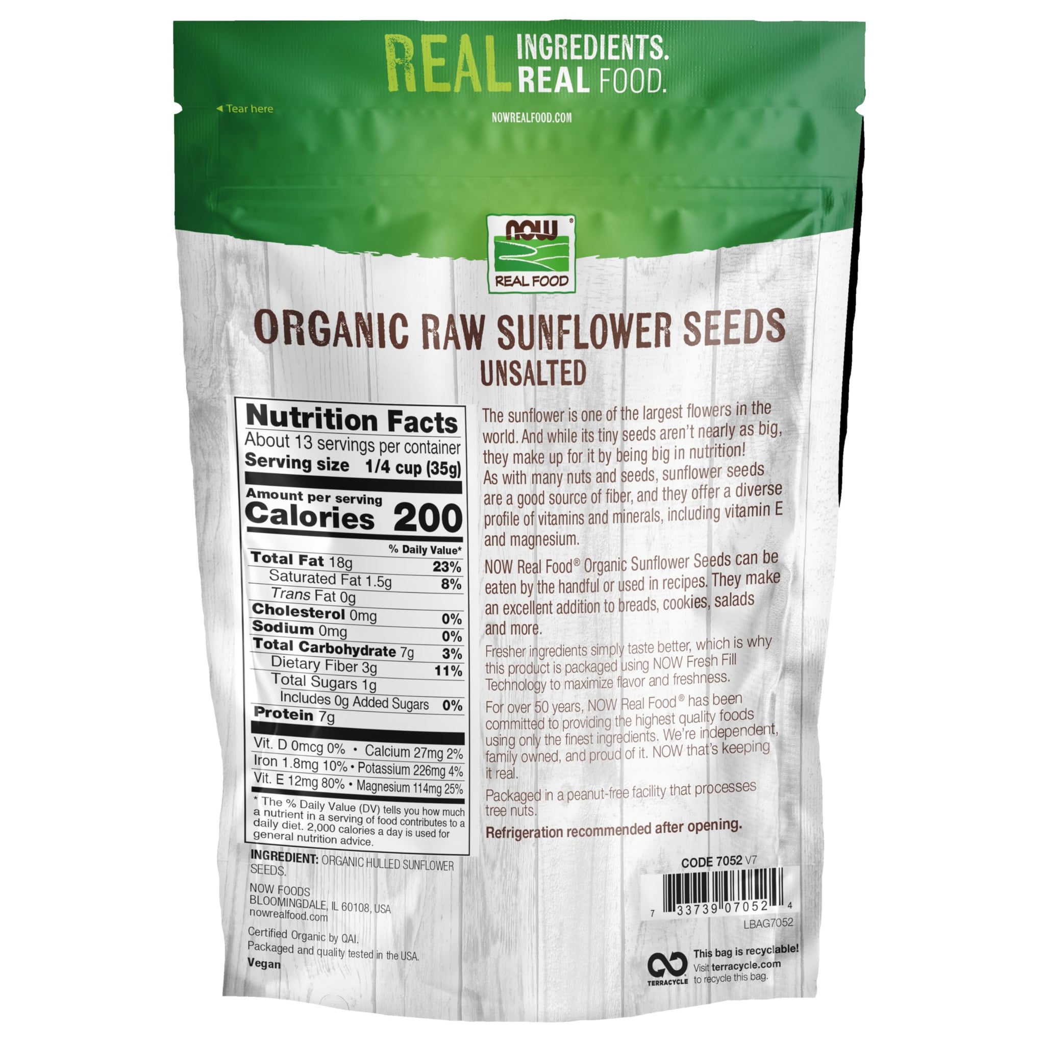 NOW Foods, Certified Organic Sunflower Seeds, Raw and Unsalted, Source of Fiber and Vitamin E, Hulled for Great Taste, Certified Non-GMO, 16-Ounce