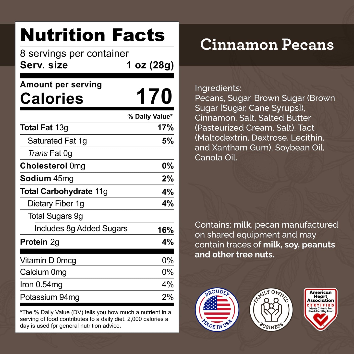 HUDSON PECAN COMPANY: Cinnamon Candied Pecans | Georgia Grown Family Owned. Cinnamon & Sugar Candy Coated, Expertly Baked to Perfection, (Perfect