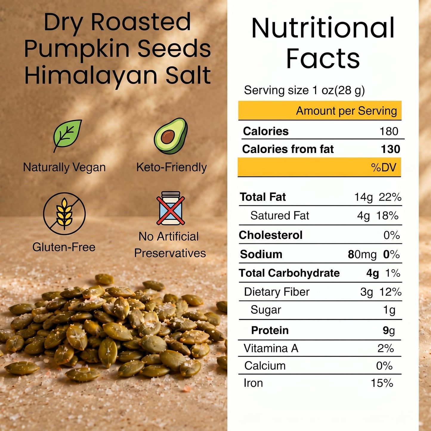 Dry Roasted Pepitas/Pumpkin Seeds with Himalayan Salt (2 Lbs.) - Roasted to Perfection in Small Batches for Added Freshness - Vegan & Keto Friendly