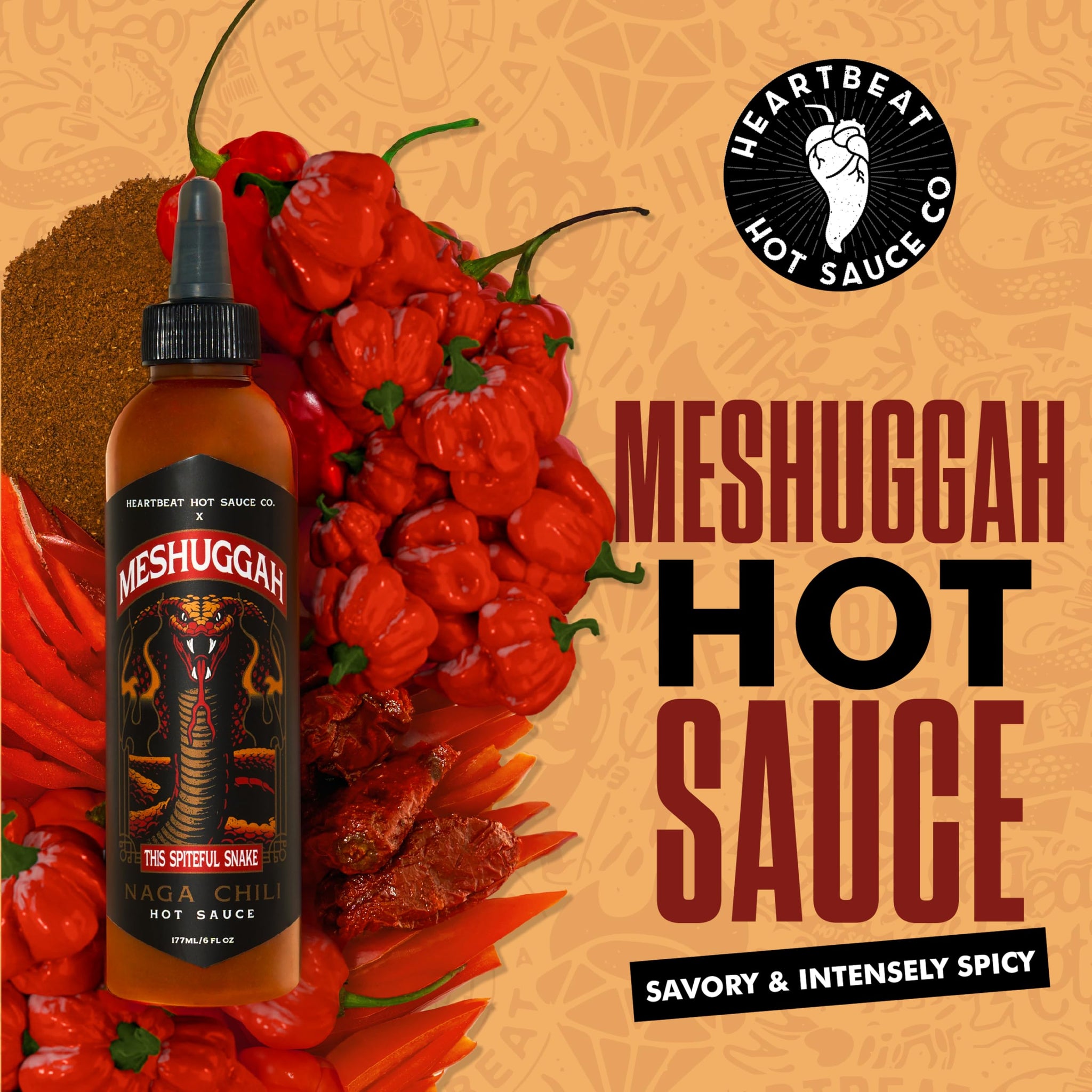 Heartbeat Hot Sauce x Meshuggah This Spiteful Snake Hot Sauce, Naga Chili & Scorpion Pepper Blend, Extra Hot Gourmet Pepper Sauce - 6 oz. 1 Pack
