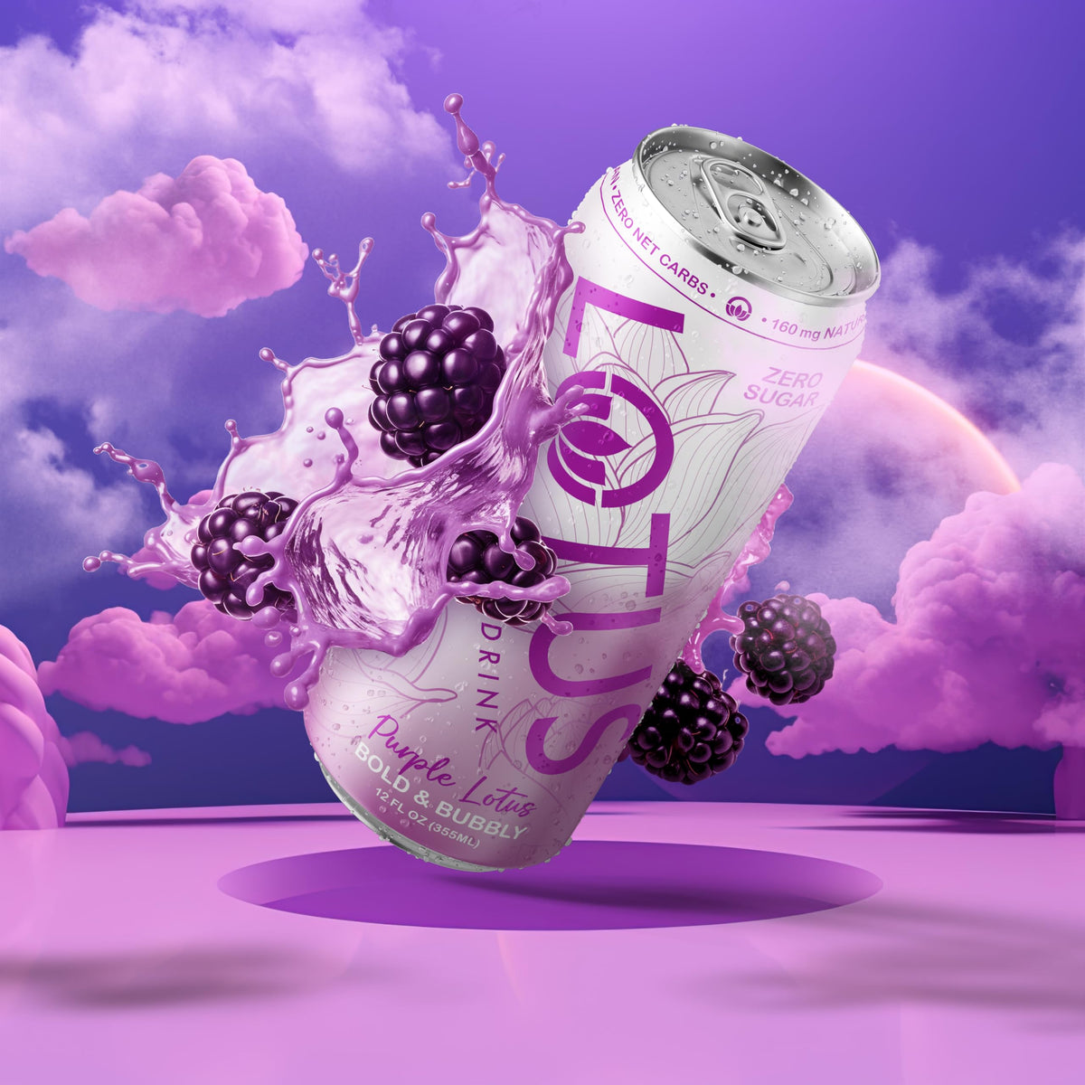 Purple Lotus Boysenberry Plant Power® Zero Sugar 160 mg, 12 Pack 12 oz Cans