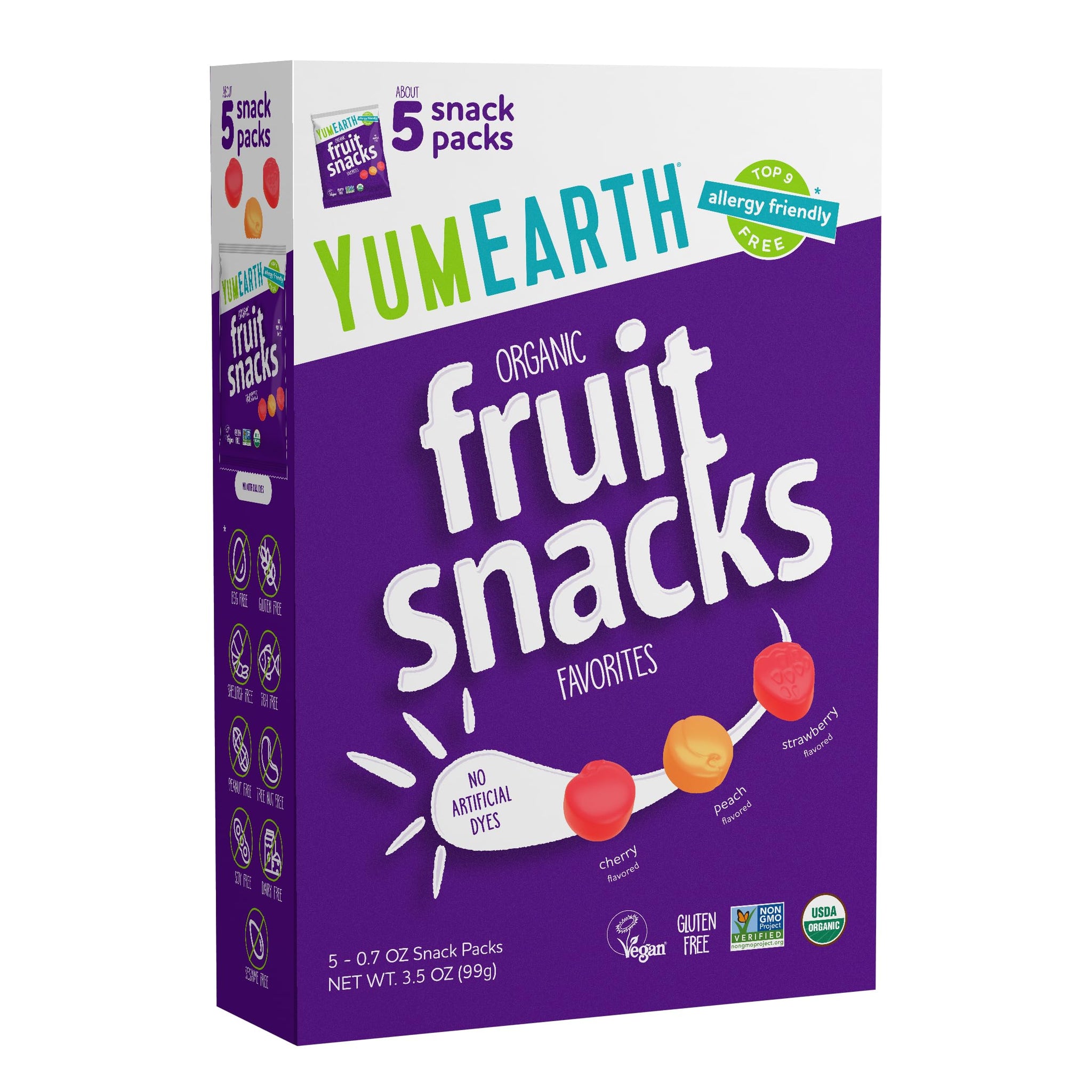 YumEarth Organic Assorted Flavor Fruit Snacks - Allergy Friendly (Top 9 Free), No Artificial Dyes, Non GMO, Gluten Free, Vegan Candy Snacks - 0.7