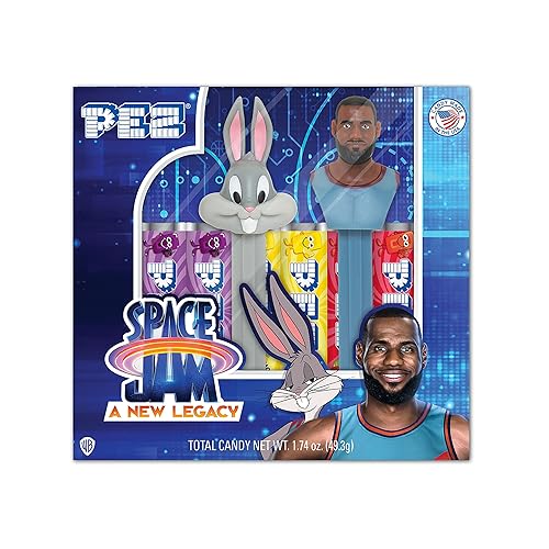 PEZ Candy Space Jam Gift Set, Bugs Bunny & Lebron James Dispensers & Six Pack Of Candy