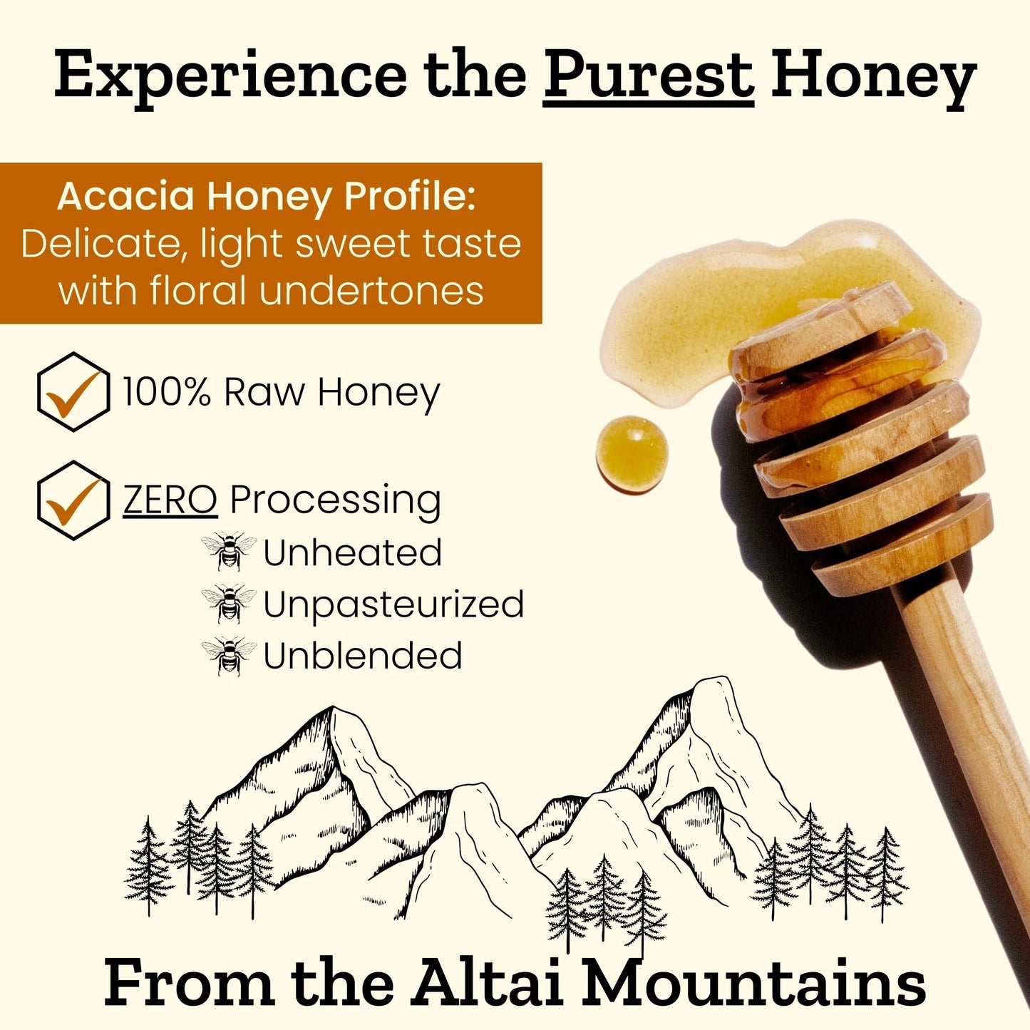 Altay Raw Acacia Honey - 100% Pure, Unfiltered, Unpasteurized, Ethically Sourced - Glass Jar, 908g / 35.2oz