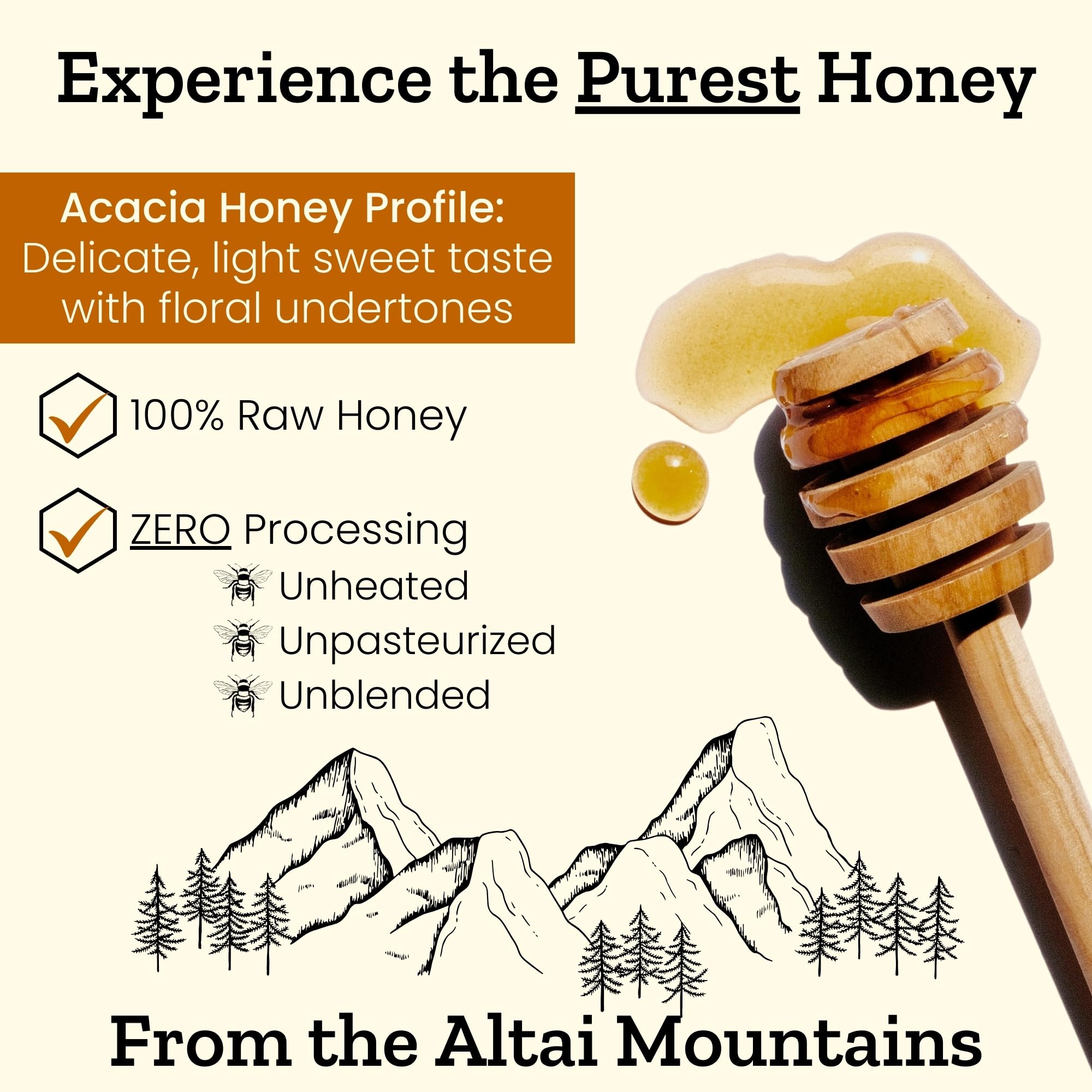 Altay Raw Acacia Honey - 100% Pure, Unfiltered, Unpasteurized, Ethically Sourced - Glass Jar, 908g / 35.2oz