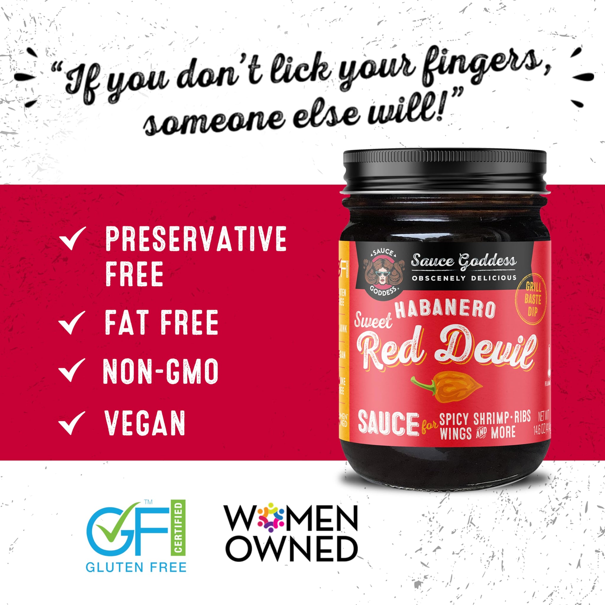Sauce Goddess - Sweet Red Devil Habanero BBQ Sauce - Fiery & Flavorful for Chicken Wings, Burgers & More, Vegan, Low Sodium, No Additives - 14.6oz