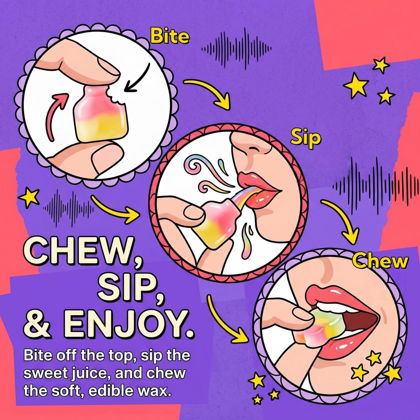 7.05 Oz Fruity Wax Candy, Chewable Fruit Flavor Liquid Burst Filling Wax Bottle Candies, Ideal for ASMR Snacks Viral TikTok Treats, Parties & Gifts