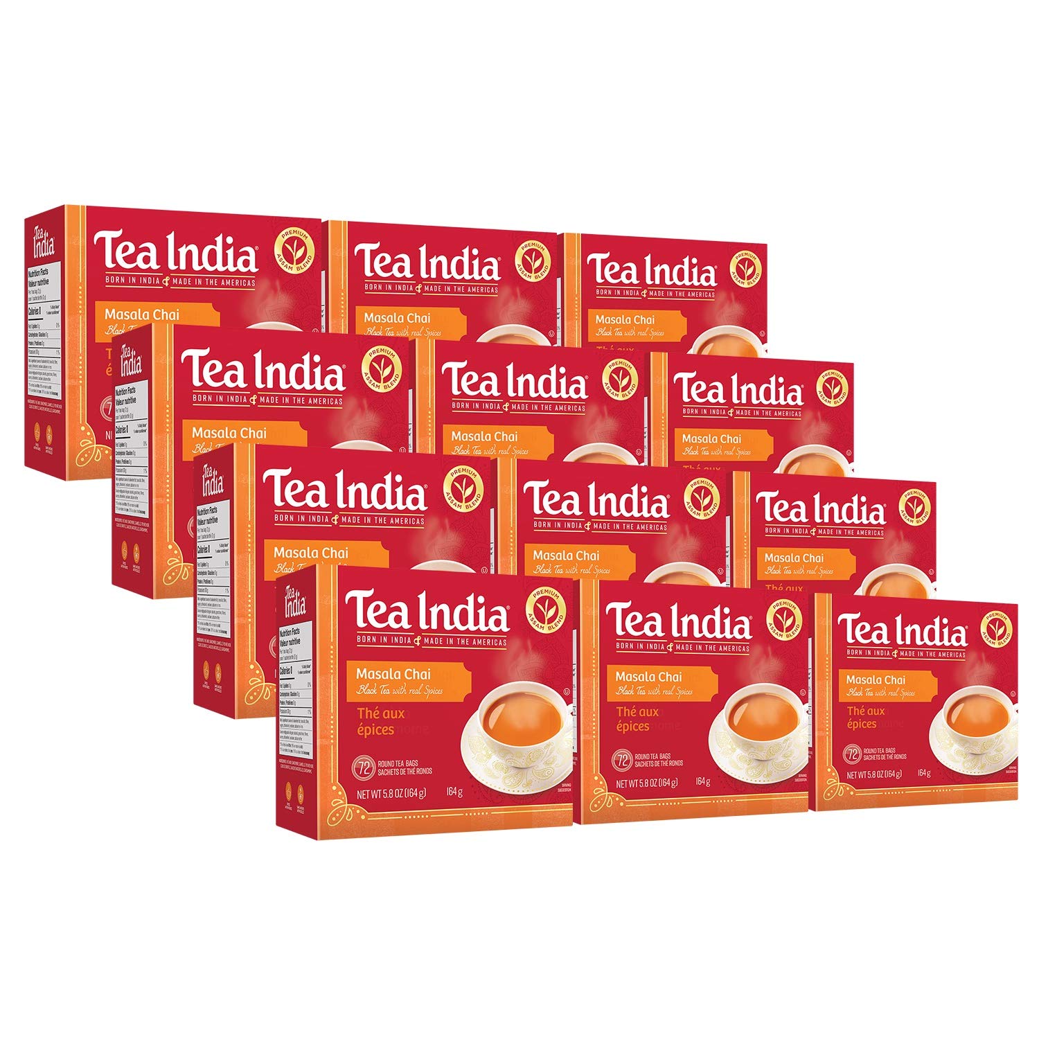 Tea India Masala Chai Tea, 72 Tagless Tea Bags, 5.8-Ounce Boxes (Pack of 12)