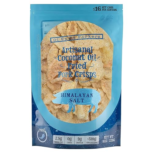 Ol' Uncle Porkers Keto-Friendly Pork Rinds Fried in Coconut Oil, 8 oz Bags, (Himalayan Pink Salt Flavor, Pack of 1)