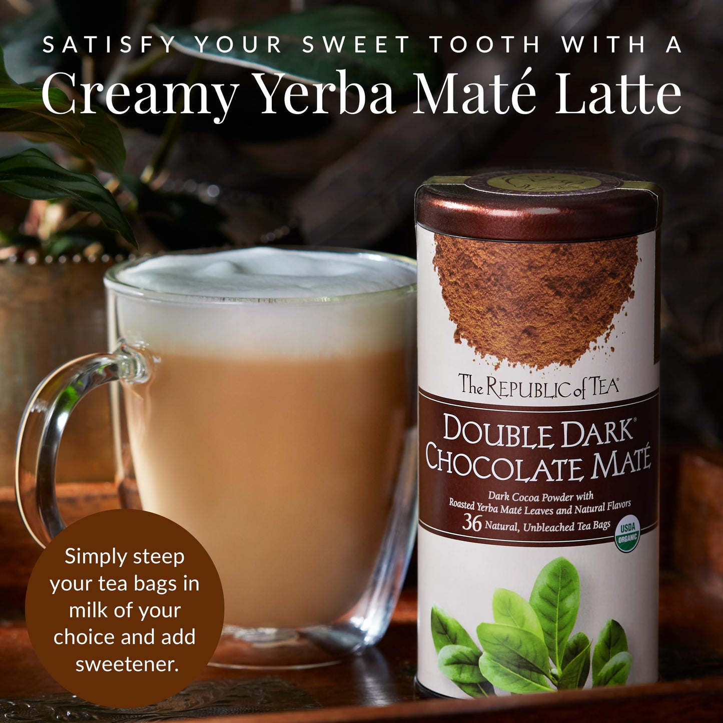 The Republic of Tea - Organic Double Dark Chocolate Maté, Naturally Caffeinated Yerba Maté, Steeps 36 Cups