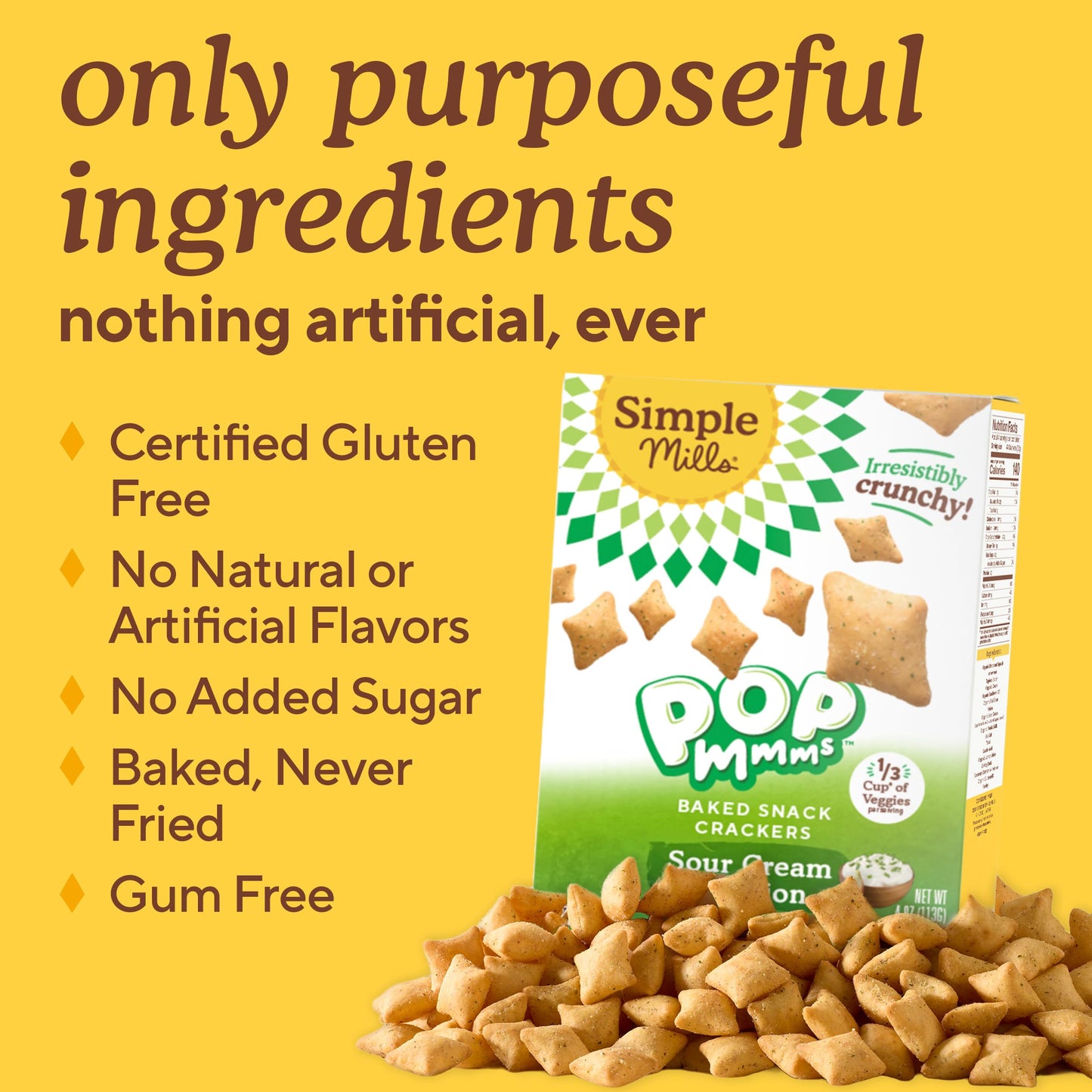 Simple Mills Pop Mmms Sour Cream and Onion Baked Snack Crackers, 1 Pack, Bite-Sized Gluten Free Crackers Made with Real Sour Cream and Wholesome