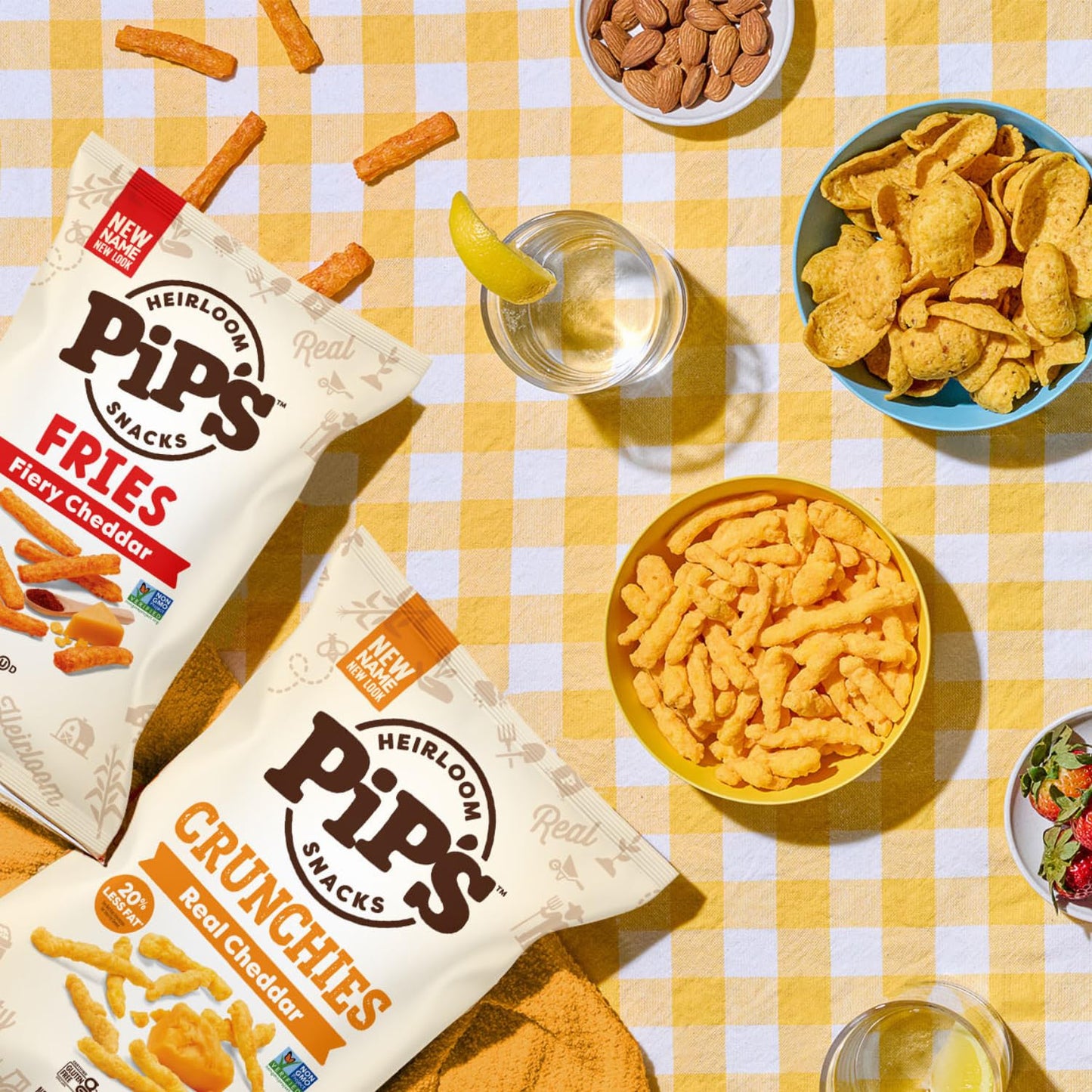Pip’s Heirloom Baked Fiery Cheddar Fries - 1 oz Bags (24 pk) - Individually Wrapped Snack Packs, Baked Not Fried, Made With Upcycled Heirloom Corn