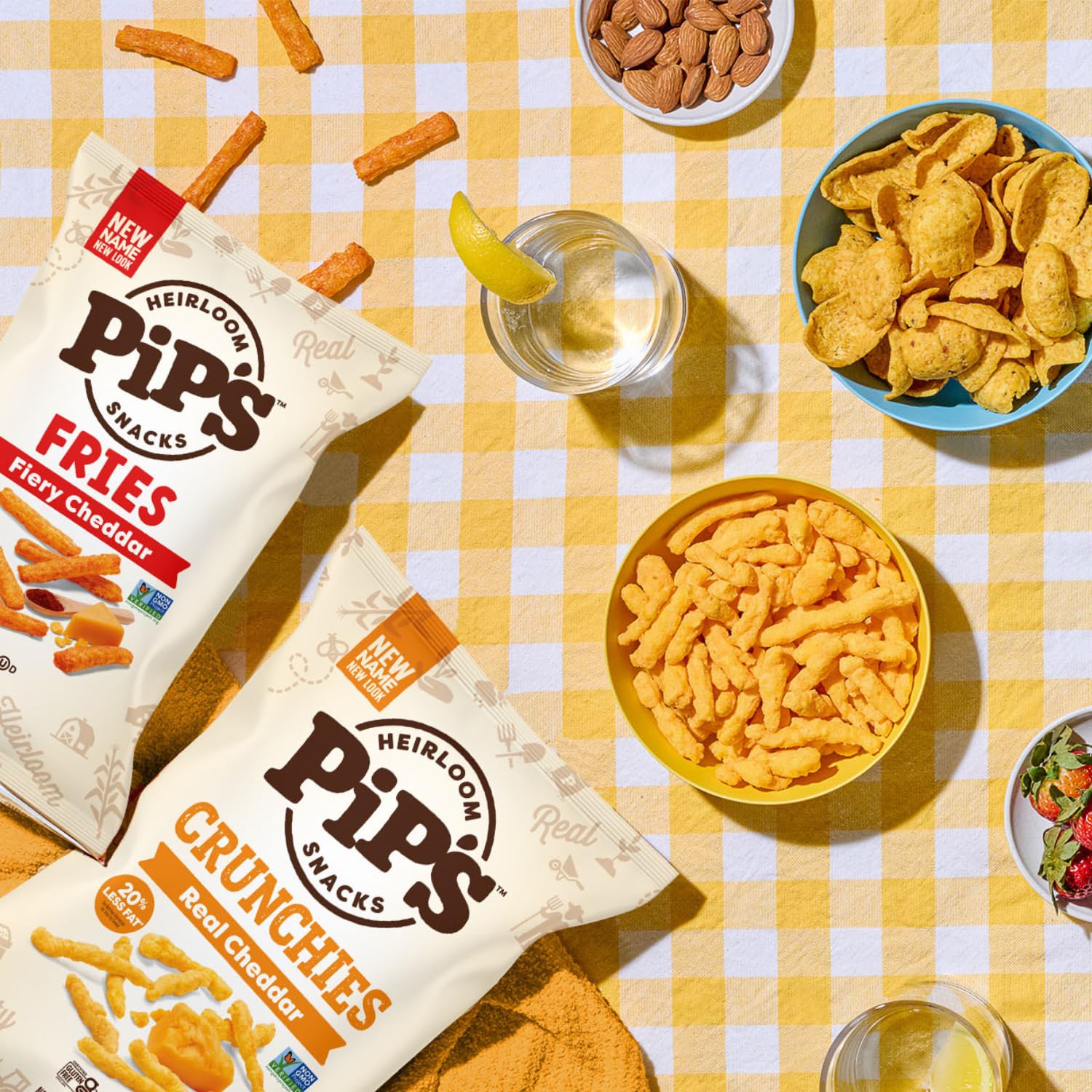 Pip’s Heirloom Baked Fiery Cheddar Fries - 1 oz Bags (24 pk) - Individually Wrapped Snack Packs, Baked Not Fried, Made With Upcycled Heirloom Corn
