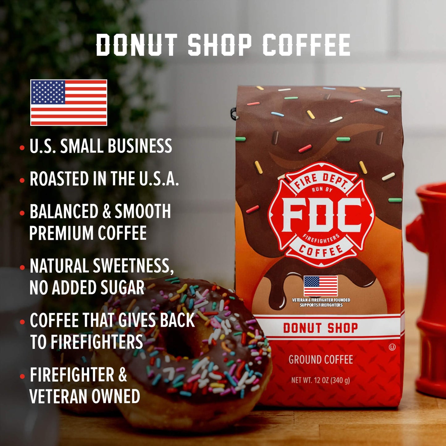 Fire Department Coffee - Gives Back to Firefighters - Donut Shop Coffee Beans - Sweet & Smooth - Medium Roast - Roasted in the USA - Veteran Owned (12
