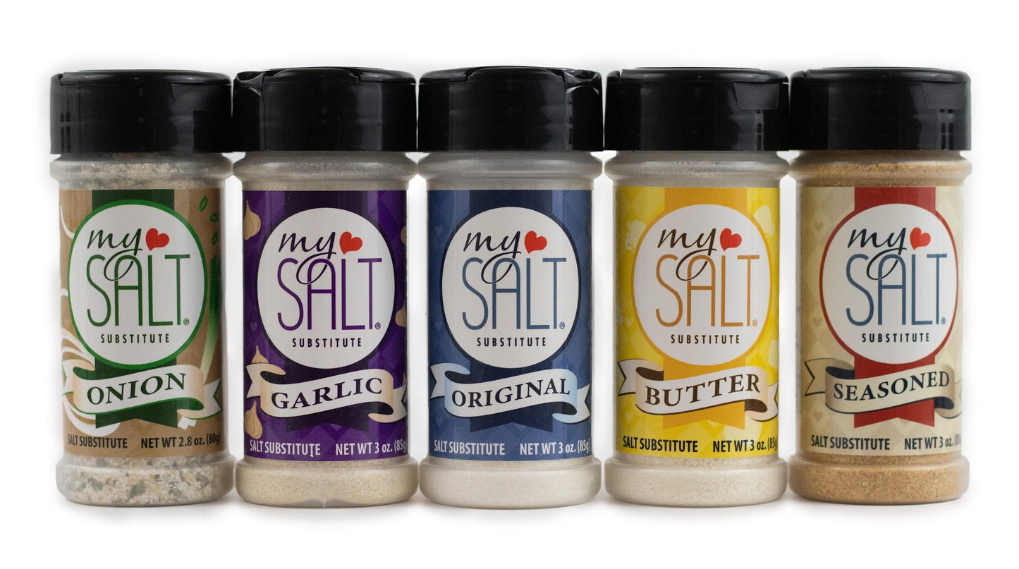 MySALT Pantry Staples Set - All 5 Sodium-Free Varieties for a Well-Stocked Kitchen - Original, Butter, Garlic, Seasoned and Onion