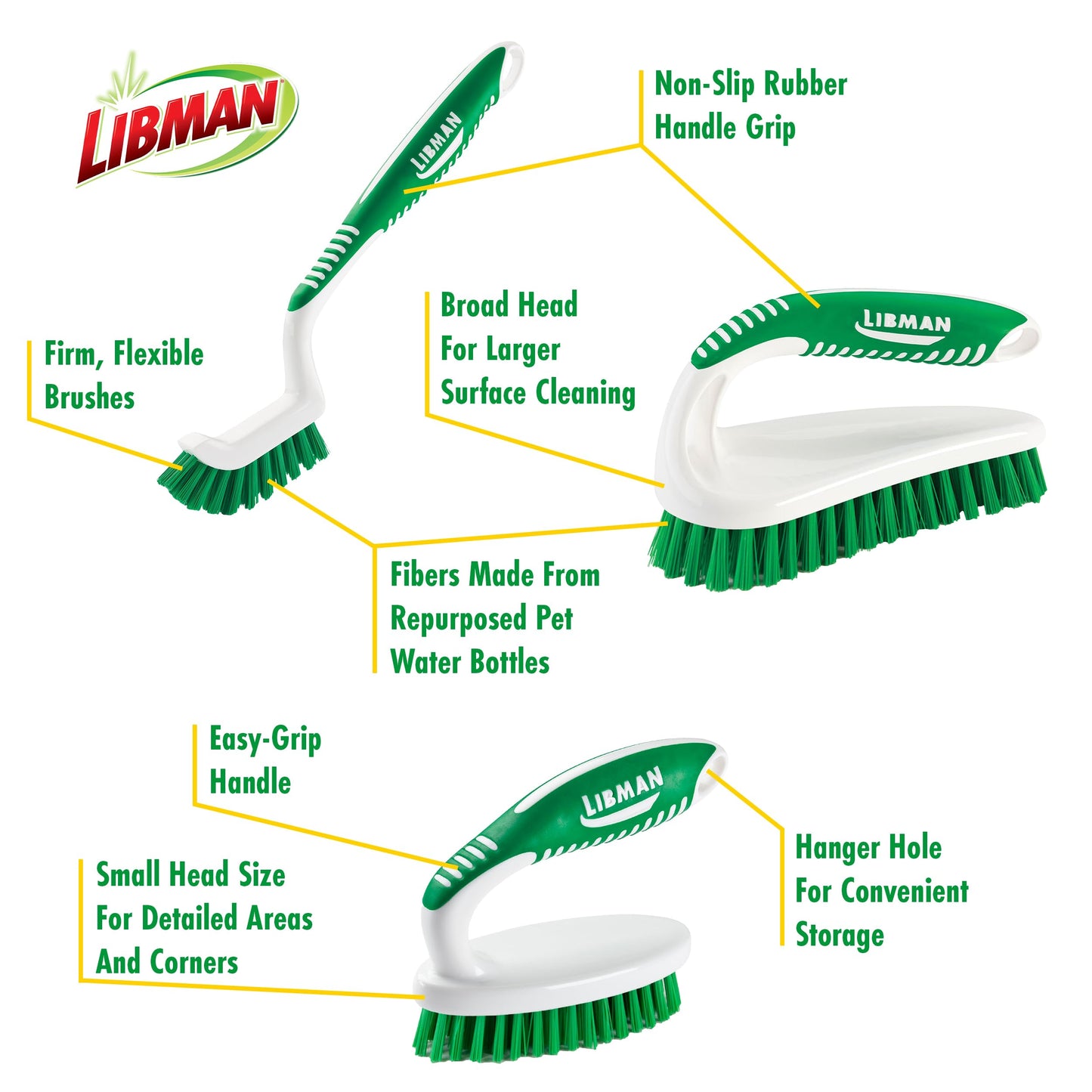 Libman Scrub Brush Kit | Cleaning Brush | Tile & Grout Brush | Small Scrub Brush | Power Scrub Brush | Carpet Brush | Bathroom Scrubber | Boot
