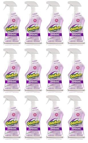 OdoBan Ready-to-Use Disinfectant and Odor Eliminator, Set of 12 Spray Bottles, 32 Ounces Each, Lavender Scent
