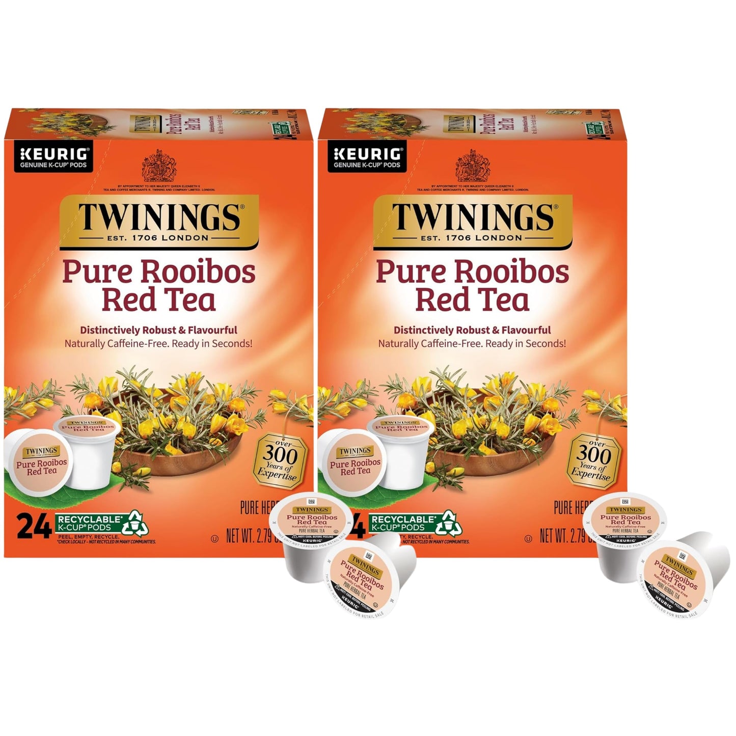 Twinings Pure Rooibos Red Tea K-Cup Pods for Keurig, 24 Count (Pack of 2), Natural, Slightly Sweet Taste, Naturally Caffeine-Free, Enjoy Hot or Iced