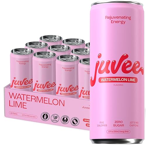 Juvee Rejuvenating Energy Drink - Sugar Free Watermelon Lime Flavor, 12 oz Cans (12-Pack) - 128mg Natural Caffeine, Zero Sugar, Low Calorie, Clean