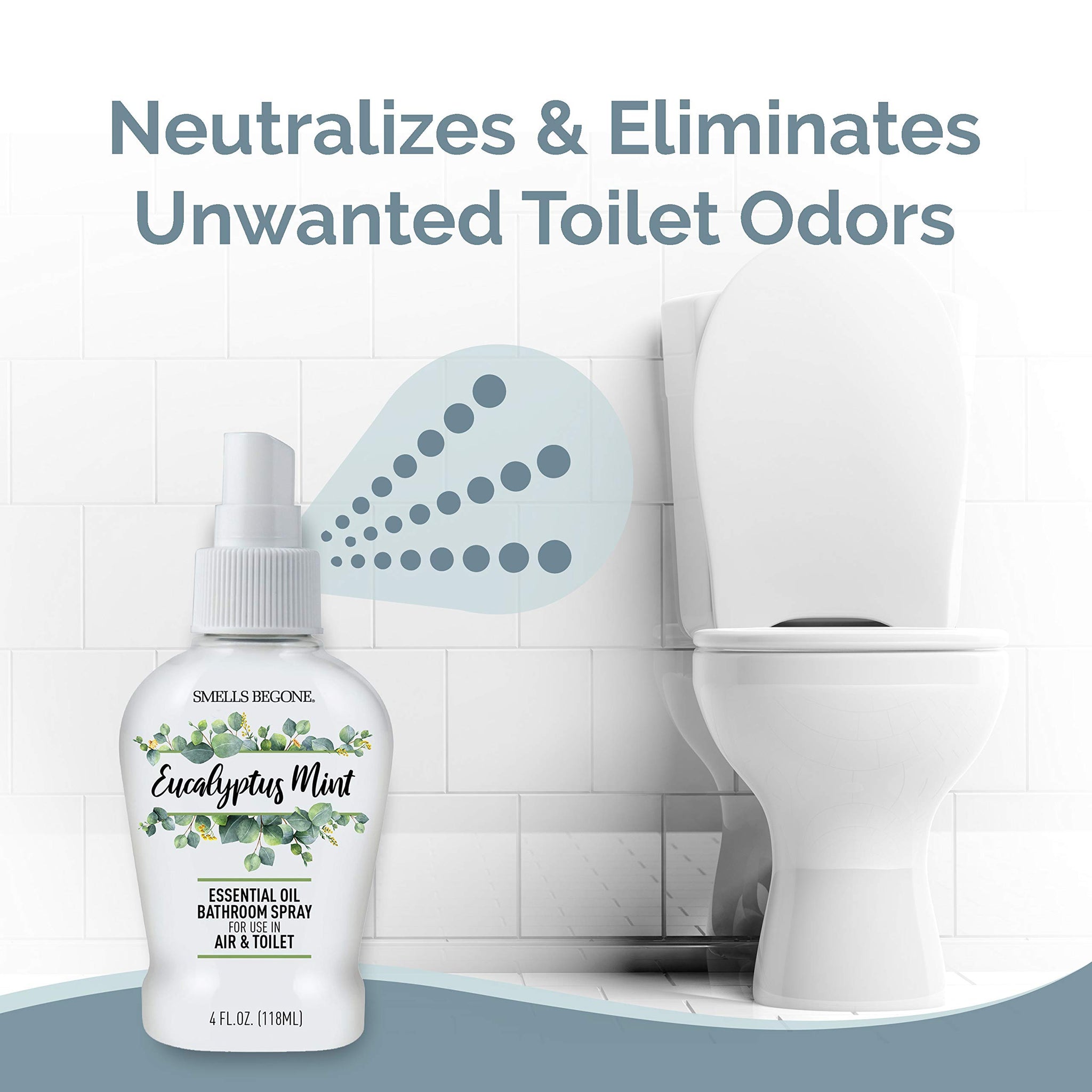 SMELLS BEGONE 4 oz Essential Oil Bathroom Spray - Instantly Eliminate Toilet & Bathroom Odors - Air Freshener Made with Essential Oils (Eucalyptus