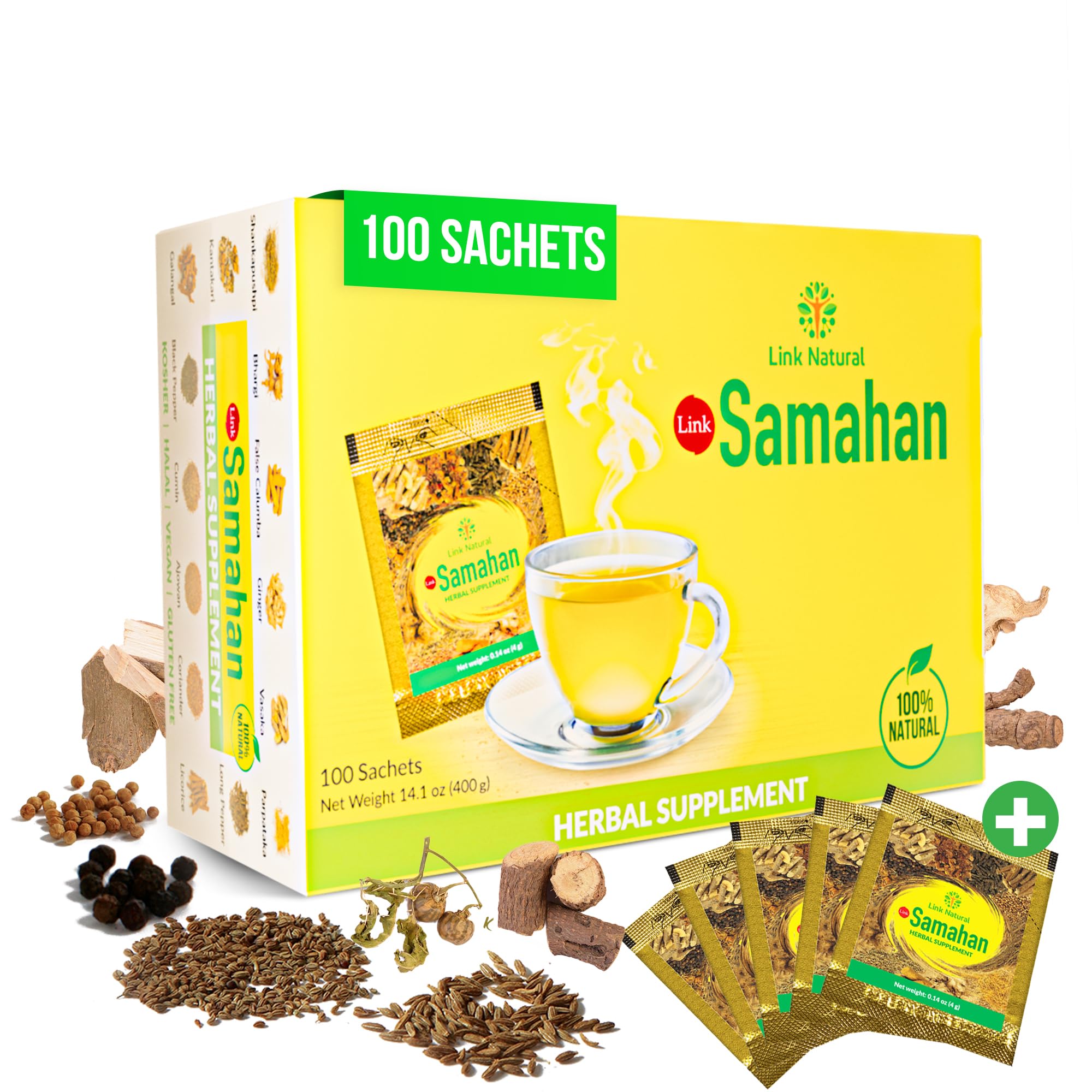 SAMAHAN Ayurvedic Herbal Tea Packets - Sri Lankan Ceylon Blend with 14 Natural Herbs Including Ginger, Black Pepper & More, Herbal Tea Bags
