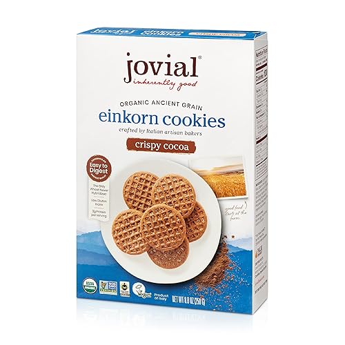Jovial Organic Einkorn Crispy Cocoa Cookies - Organic Cookies, Vegan Cookies, High Protein, Fair Trade Certified, All Natural Ingredients, Low Carb