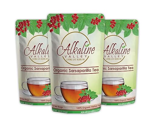 Sarsaparilla Tea - 100% Organic and Alkaline - 15 Unbleached/Chemical-Free Sarsaparilla Tea Bags - Pack of 3 - Caffeine-Free, No GMO