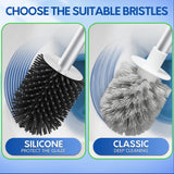 BOOMJOY Toilet Brush and Holder Set, Silicone Toilet Bowl Cleaner Brush, Bathroom Cleaning Bowl Kit with Tweezers, Bathroom Accessories with Aluminum