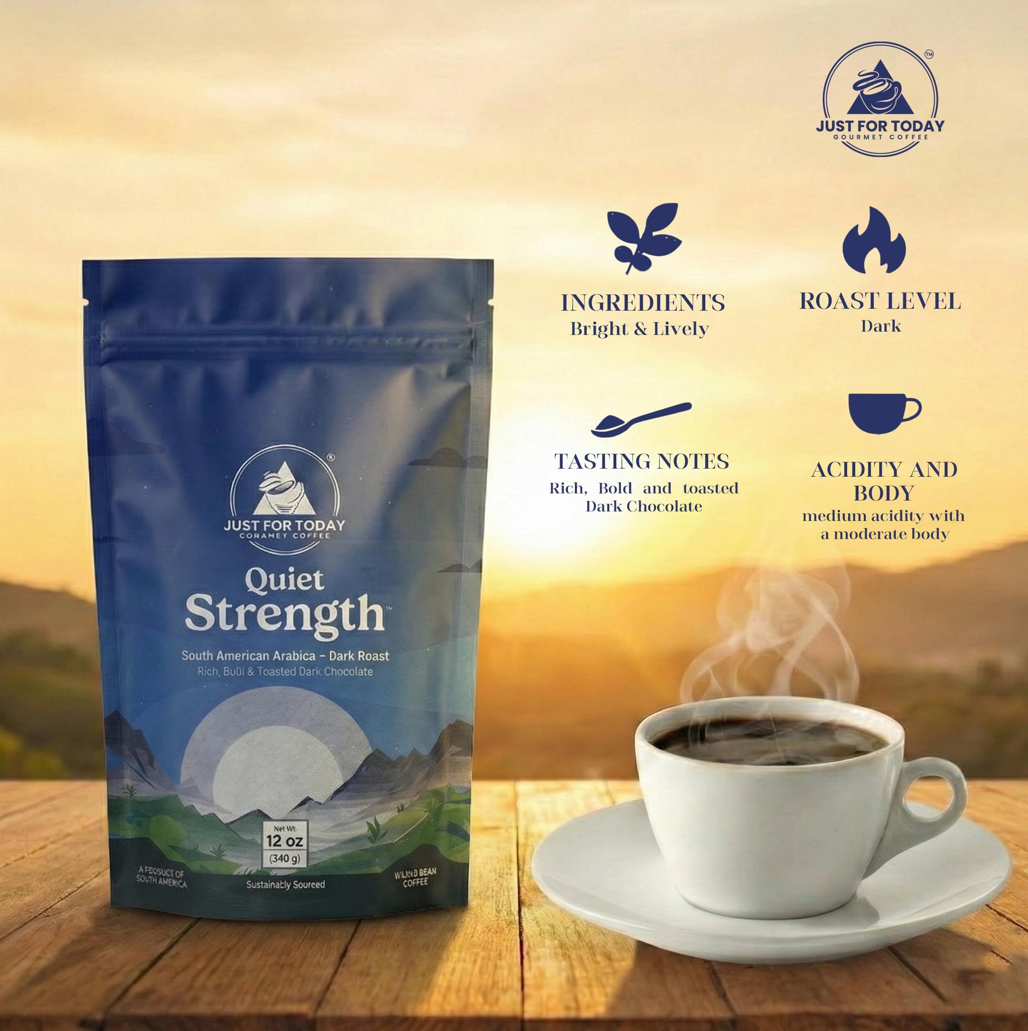 Just for today Gourmet coffee - South American Blend, Dark Roast, 100% arabica 12oz