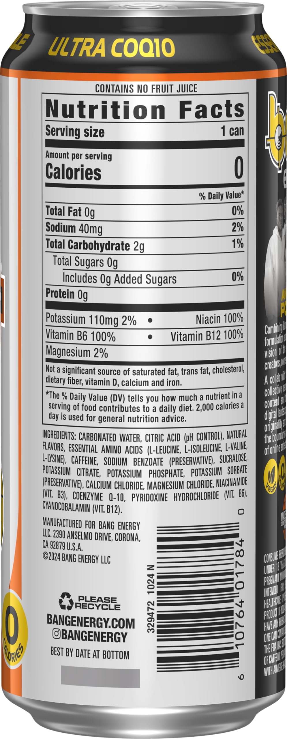 Bang Energy Any Means Orange, Sugar-Free Energy Drink, 16-Ounce