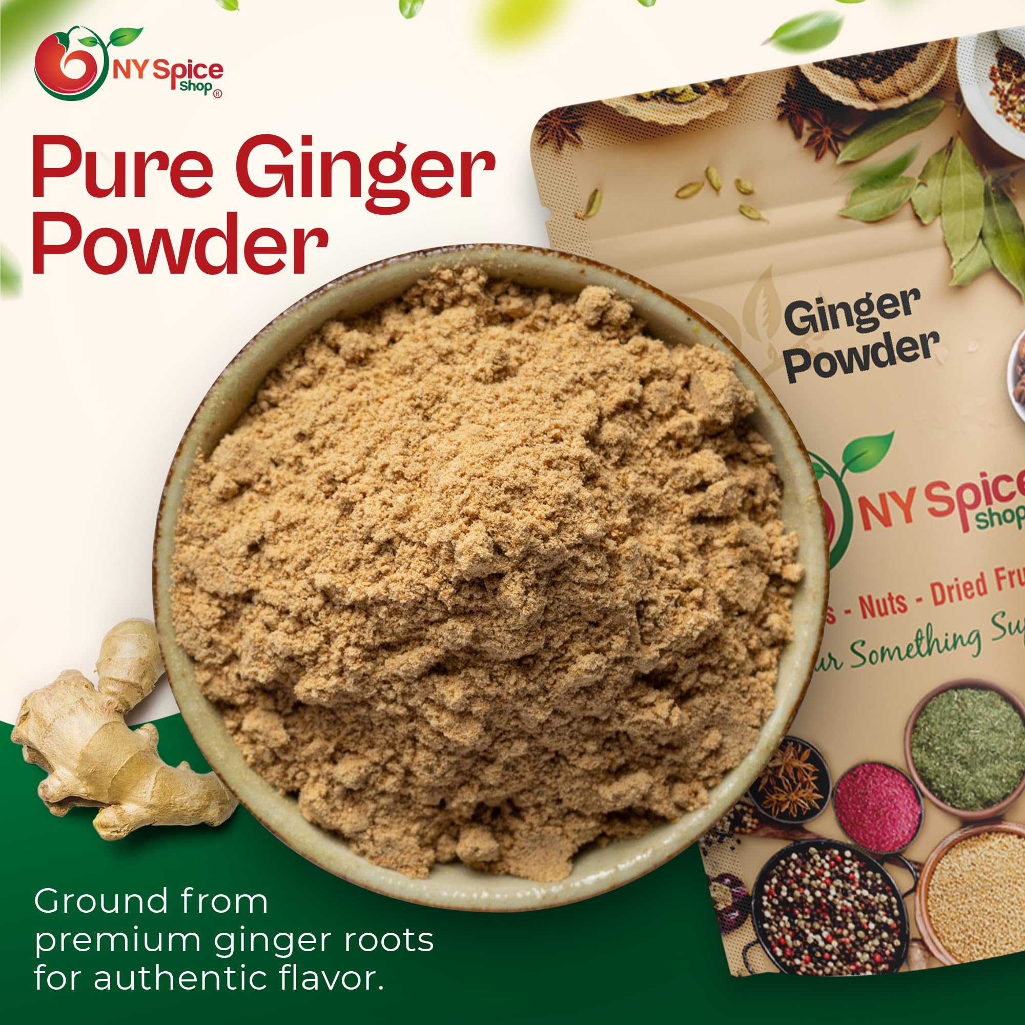 NY SPICE SHOP Ginger Powder - Ground Root - Great Flavor and Highly Aromatic Ground Root Powder - Perfect for Cooking, Baking Gingerbread, Smoothies